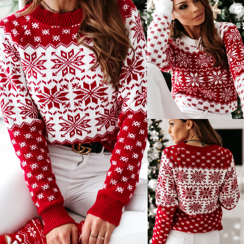 Jacquard Knitted Pullover Women'S Christmas Sweater