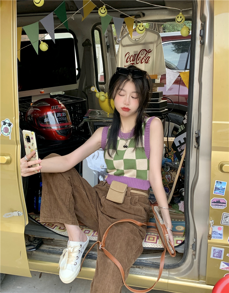 Sweet Check Short Knit Casual Top