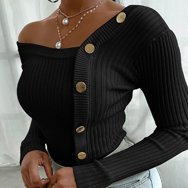 Women Sweater Sexy Slim Stitching Button