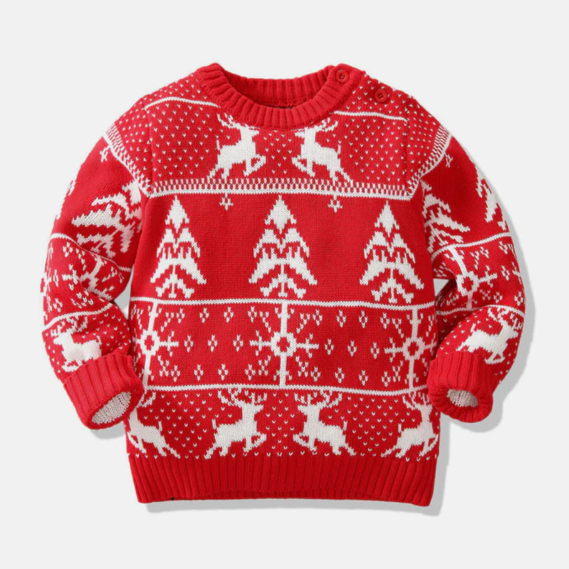 Knitting Christmas kid's O-Neck sweater