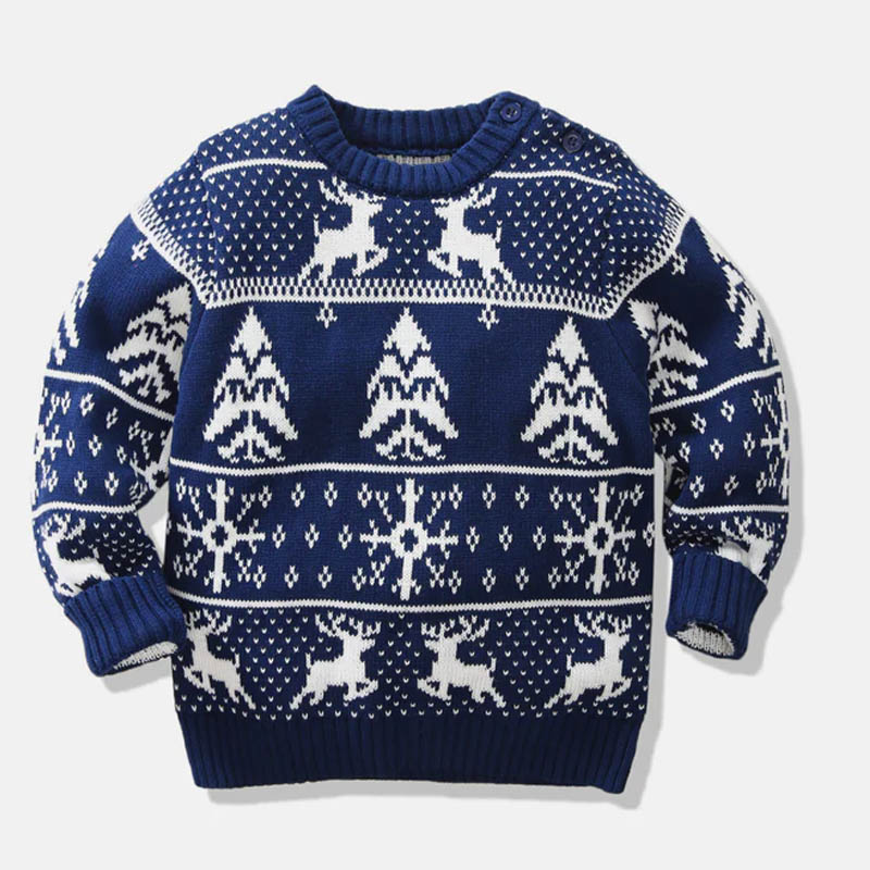 Knitting Christmas kid's O-Neck sweater