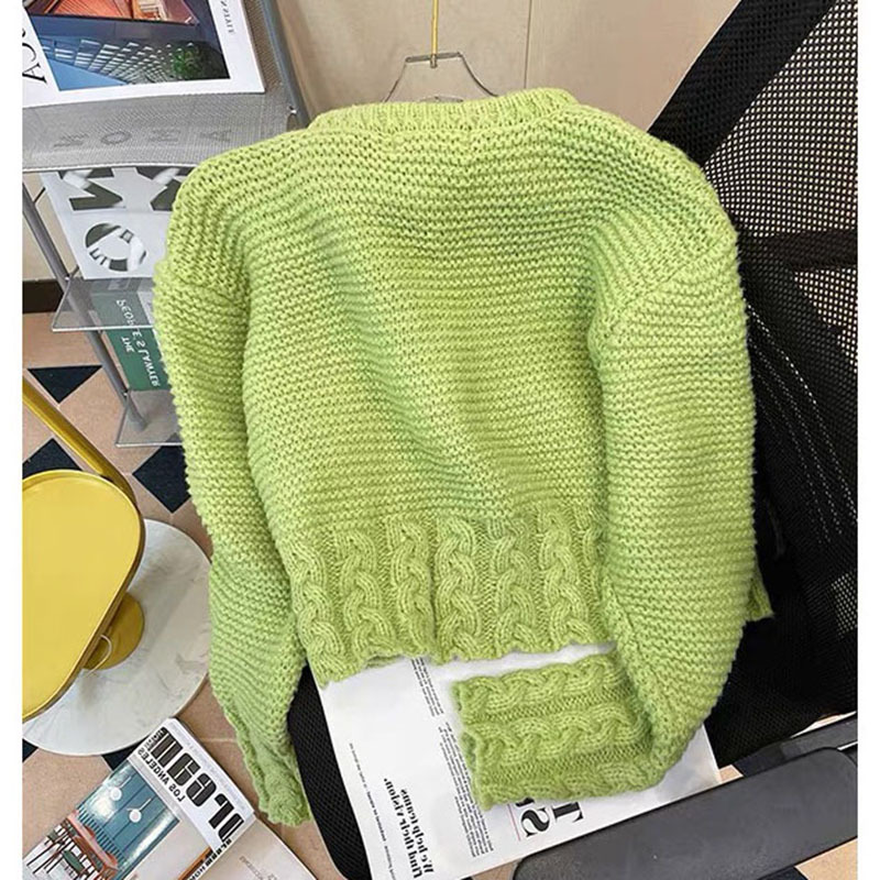 Green Embroidered Knit Sweater Women's Coat