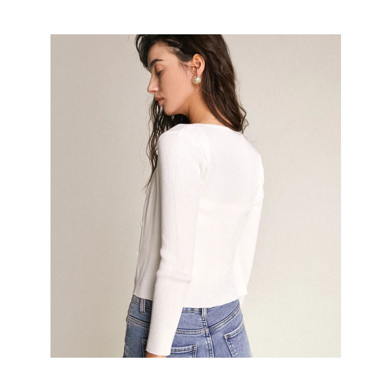 Women White Knit Cropped Cardigan Set