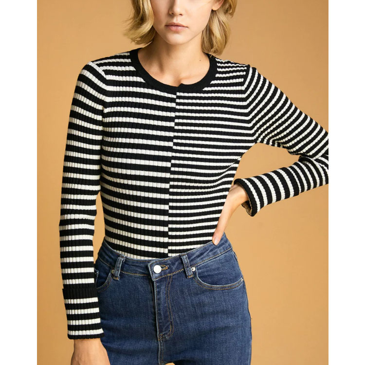 Women's Black Striped Pattern Knit Sweater