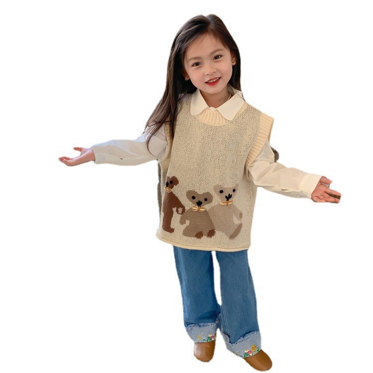Children's Sleeveless Cartoon Crew Neck Sweater