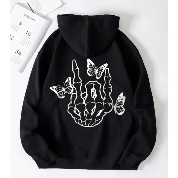 Unisex Skeleton And Butterfly Print Hoodie