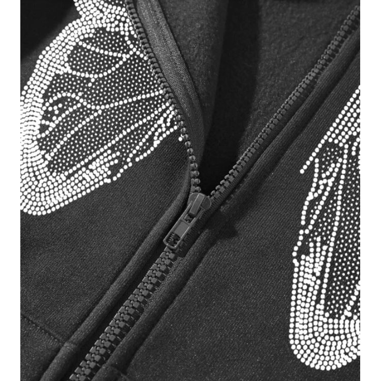 Butterfly Zip Drawstring Dark Grey Hoodie