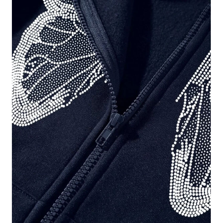 Butterfly Zip Drawstring Navy Blue Hoodie