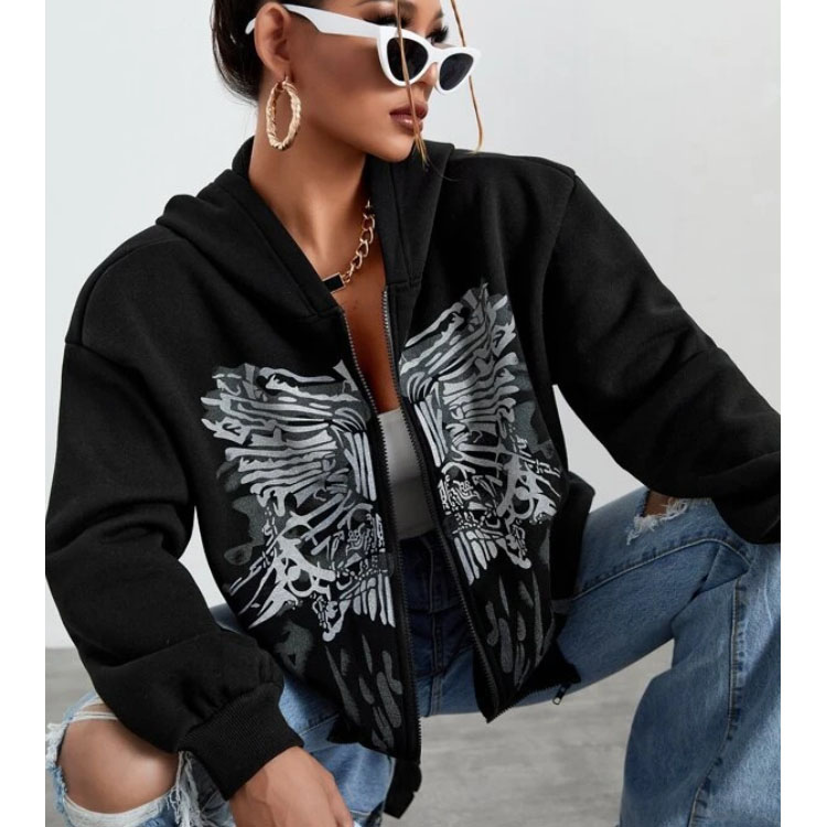 Unisex Print Drop Shoulder Zipper Hoodie