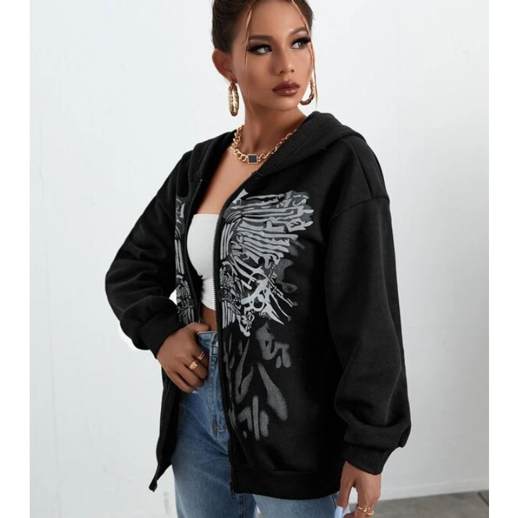 Unisex Print Drop Shoulder Zipper Hoodie