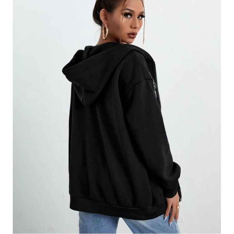 Unisex Print Drop Shoulder Zipper Hoodie