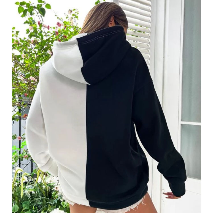 Skeleton Pattern Two Tone Drawstring Hoodie