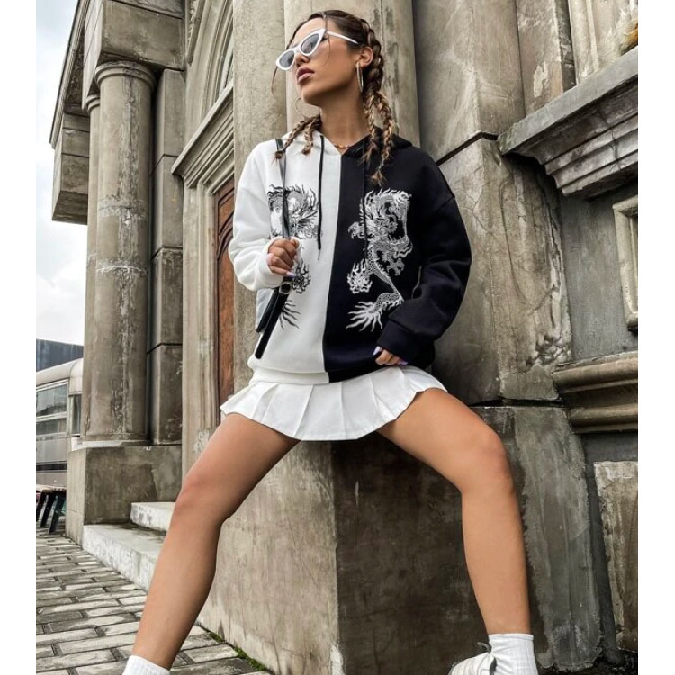 Chinese Dragon Print Two Tone Hoodie