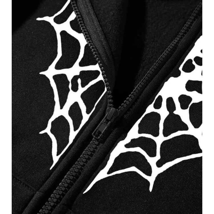 Spider Web & Heart Print Zipper Hoodie