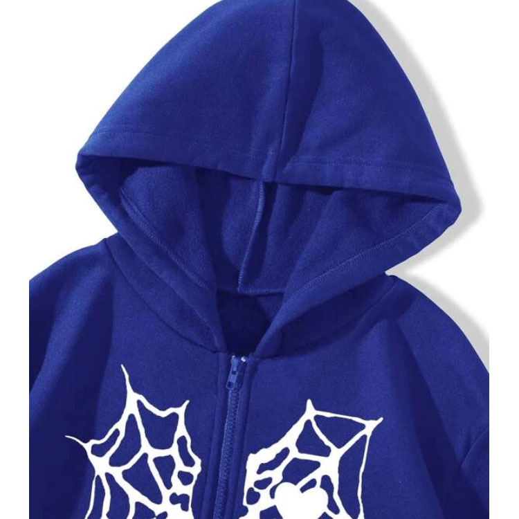 Spider Web Blue Print Zipper Hoodie