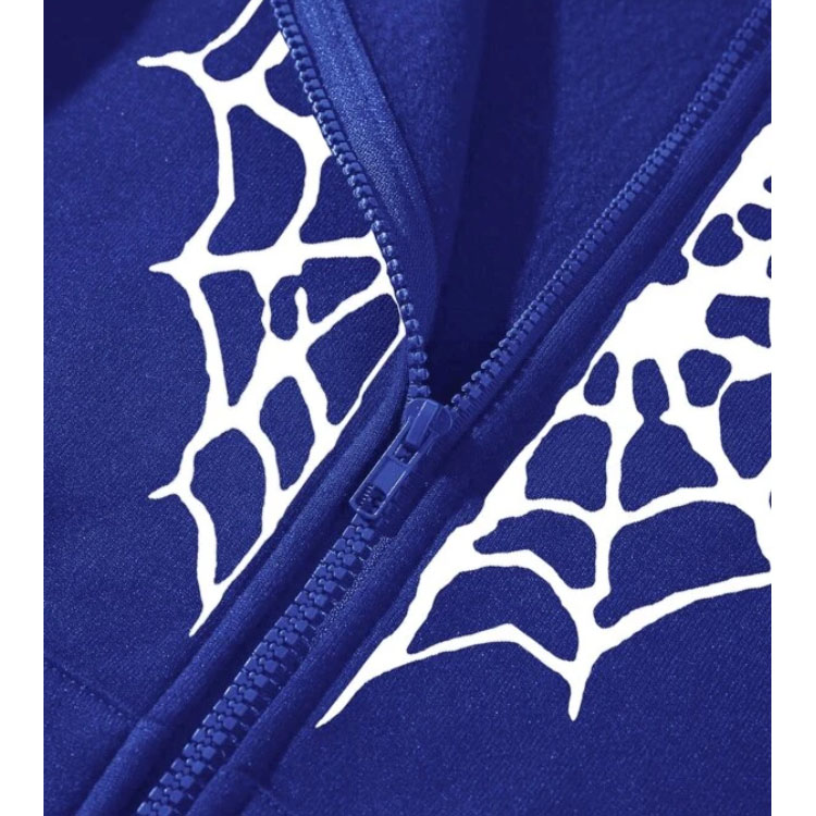 Spider Web Blue Print Zipper Hoodie