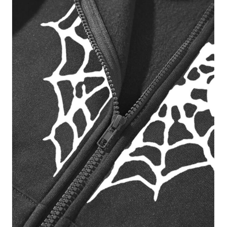Spider Web Grey Print Zipper Hoodie