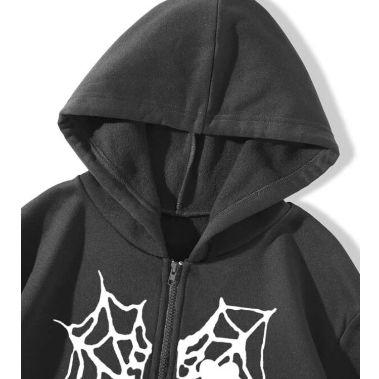 Spider Web Grey Print Zipper Hoodie