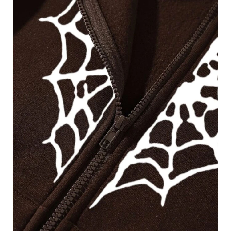 Spider Web Brown Print Zipper Hoodie
