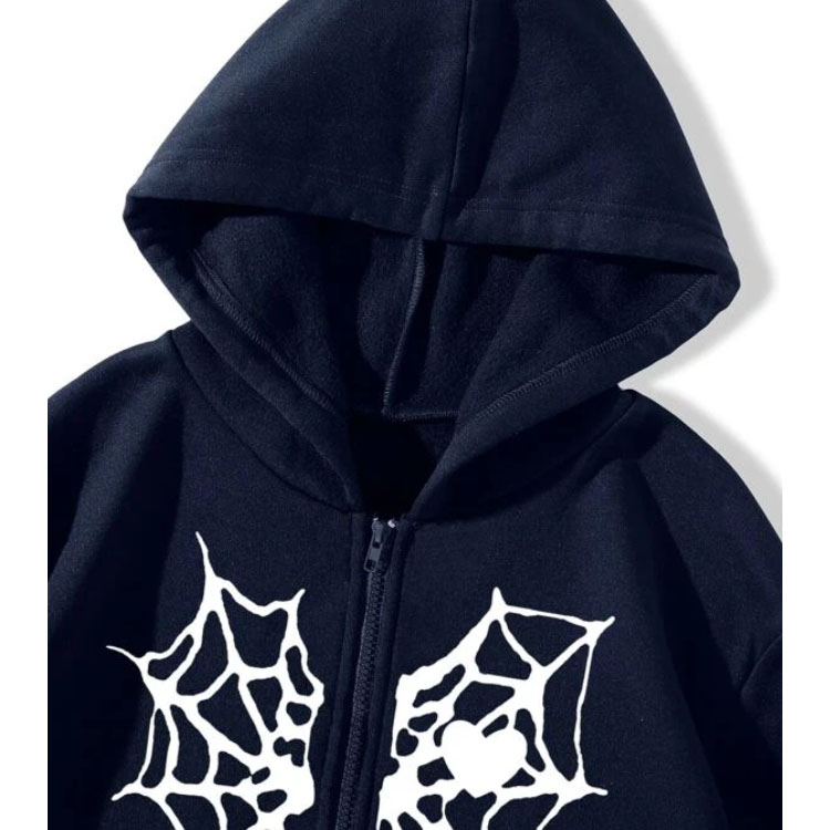Spider Web Blue Print Zipper Hoodie