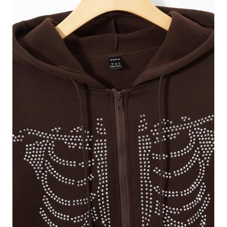 Coffee Brown Zip Up Drawstring Hoodie