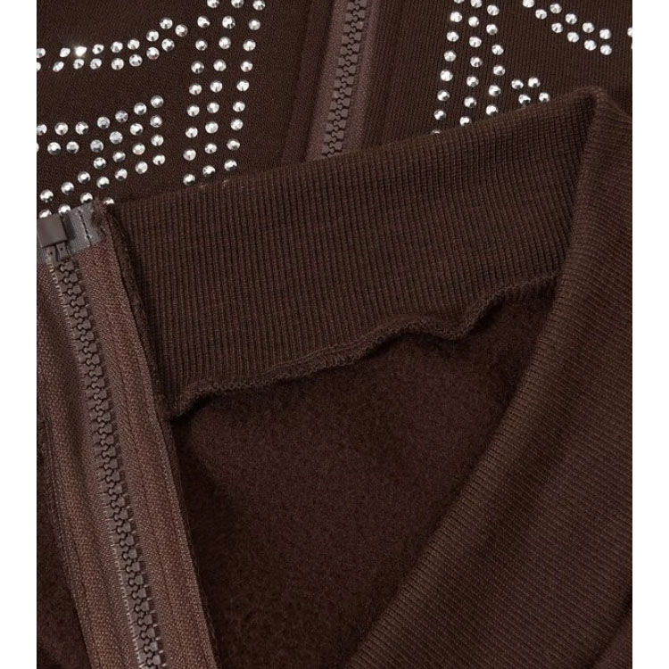 Coffee Brown Zip Up Drawstring Hoodie