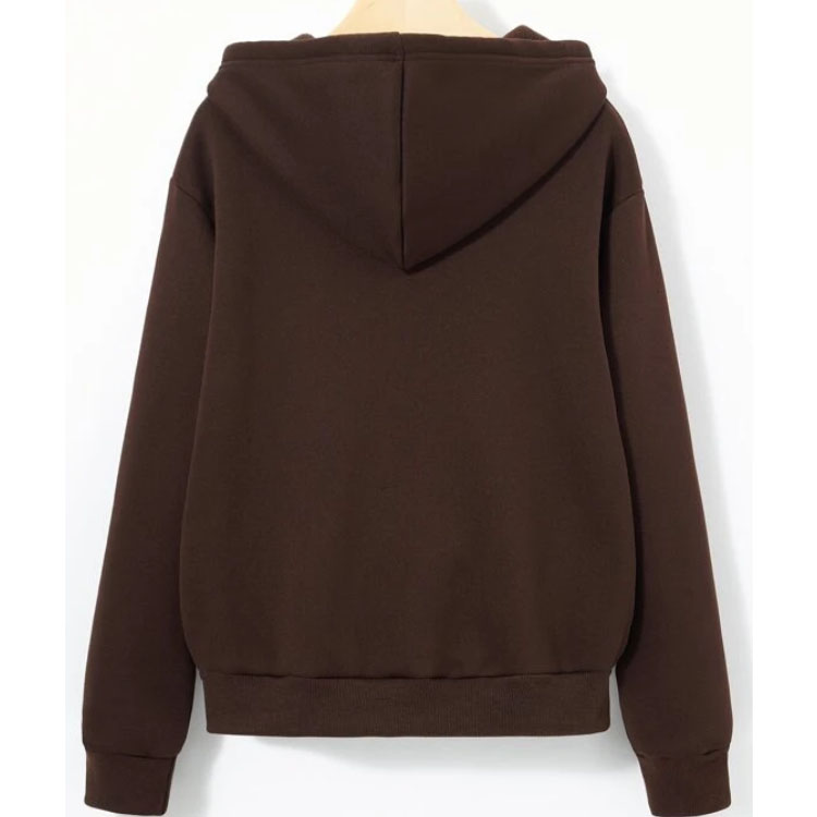 Coffee Brown Zip Up Drawstring Hoodie
