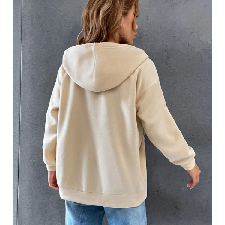 Sticking drill Zip Apricot Hoodie Women's