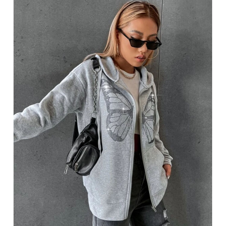 Women's Sticking Drill Grey Hoodie