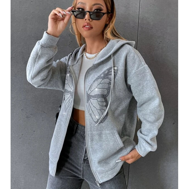 Women's Sticking Drill Grey Hoodie