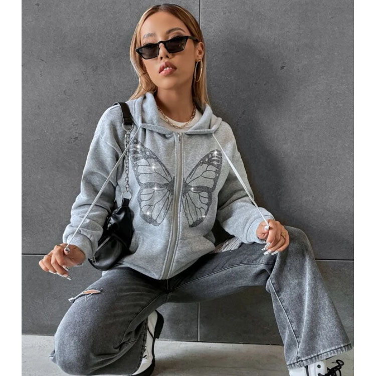 Women's Sticking Drill Grey Hoodie