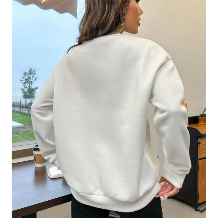 Women's White Crew Neck Pullover Hoodie