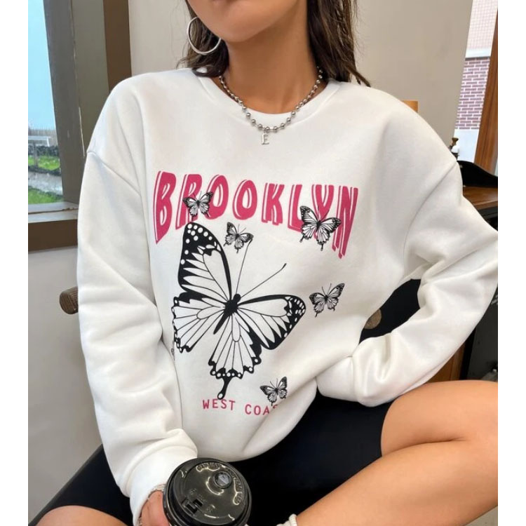 Women's White Crew Neck Pullover Hoodie