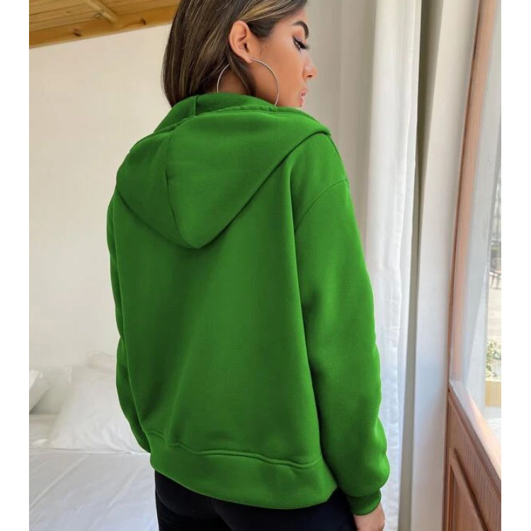 Women's Letter Graphic Zipper Green Hoodie