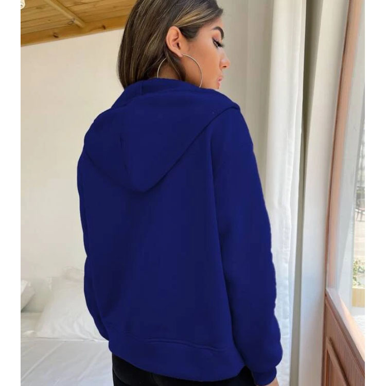 Women's Letter Graphic Zipper Blue Hoodie