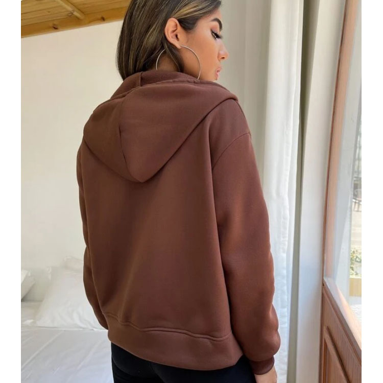 Women's Letter Graphic Zipper Brown Hoodie