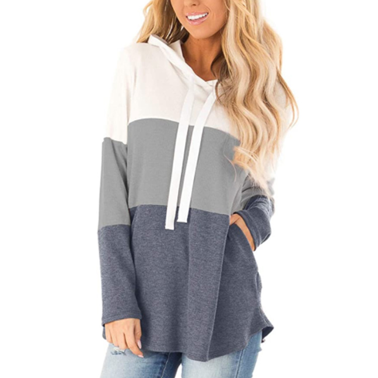 Womens Striped Hoodies Sweatshirt Drawstring Jumper