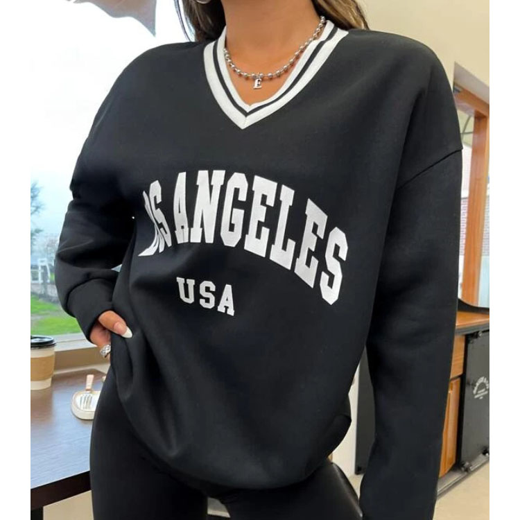 Women's Letter Graphic V-neck Pullover