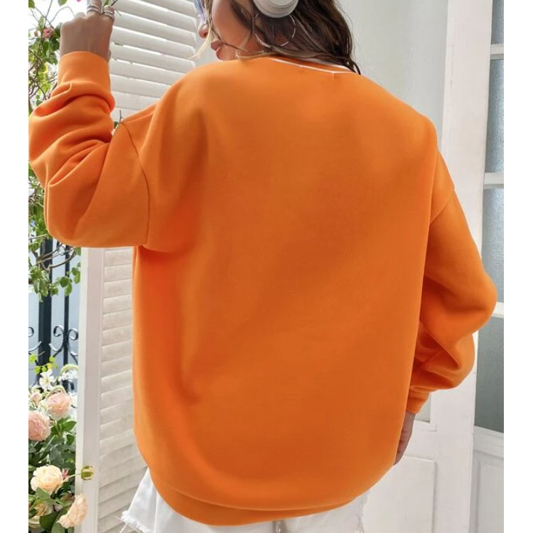 Women's Letter Graphic Orange V-neck Pullover