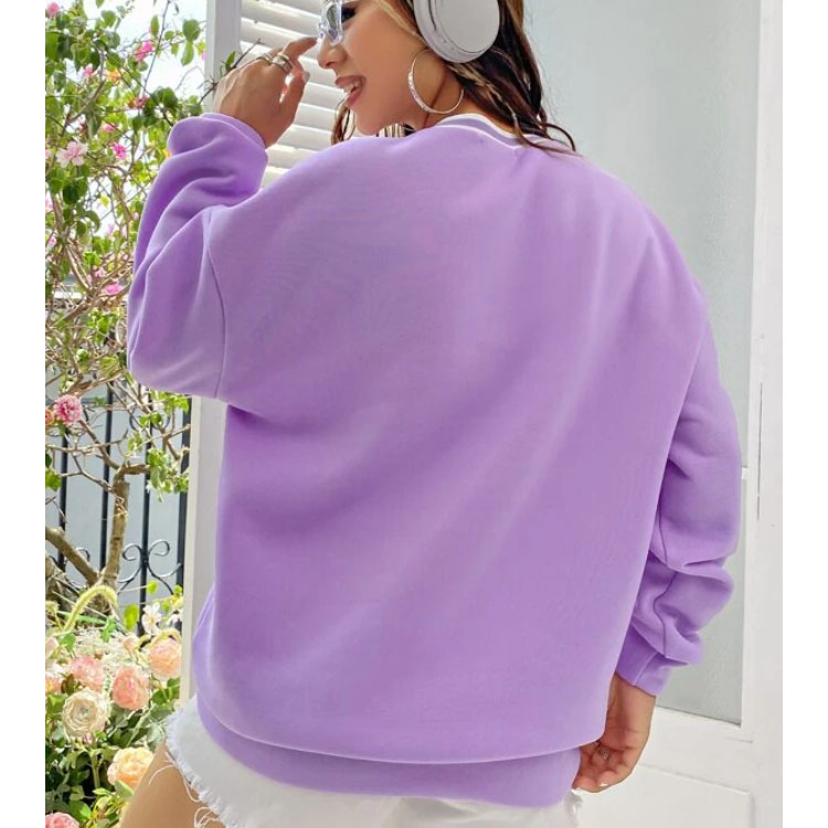 Women's Letter Graphic Purple V-neck Pullover