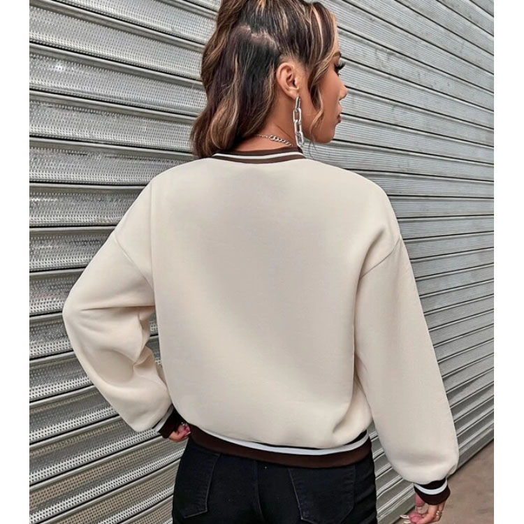 Women's Letter Graphic V-neck Beige Sweatshirt