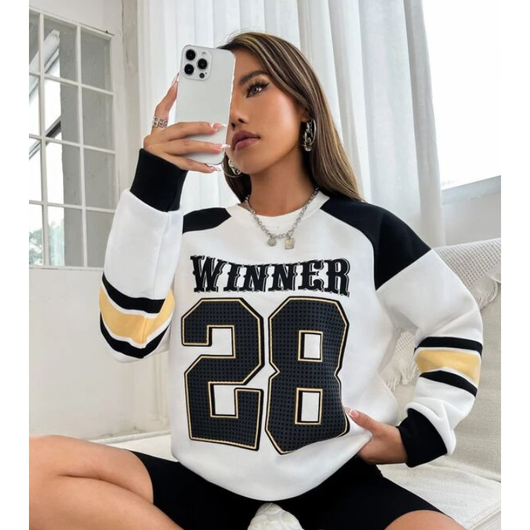 Women's Letter Graphic O-neck White Sweatshirt