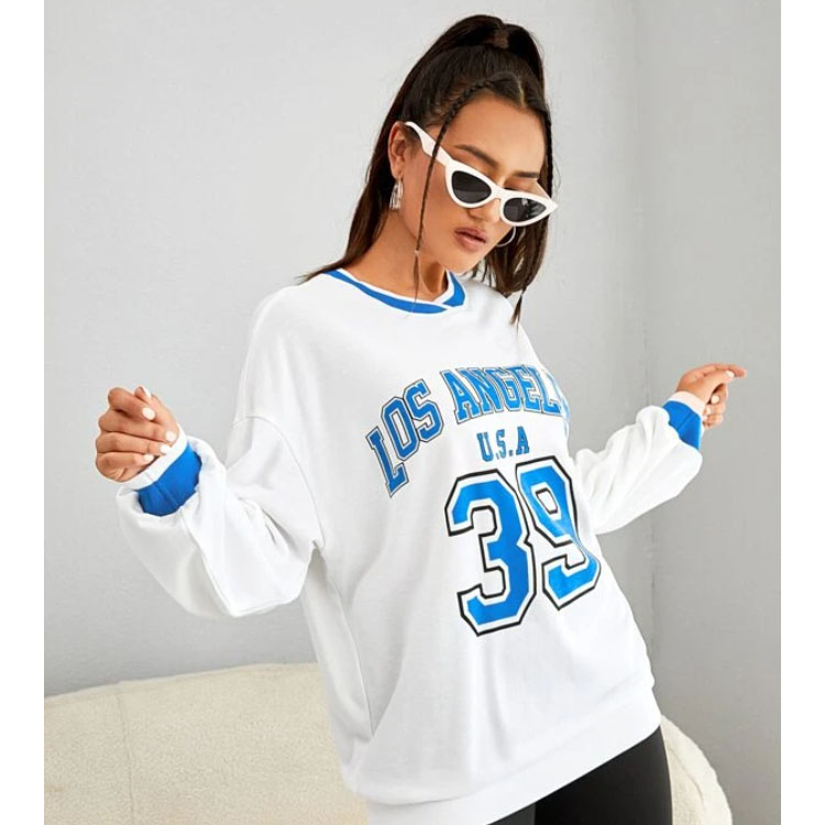 Women's Blue Graphic O-neck Sweatshirt