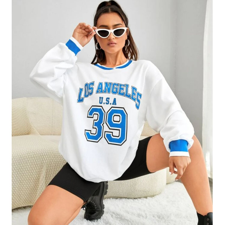 Women's Blue Graphic O-neck Sweatshirt