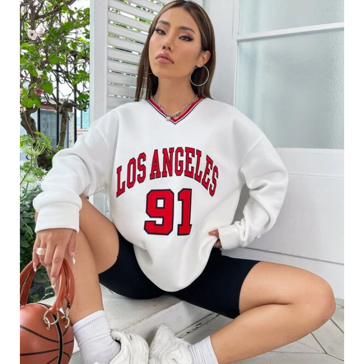 Women's Red Graphic V-neck Sweatshirt