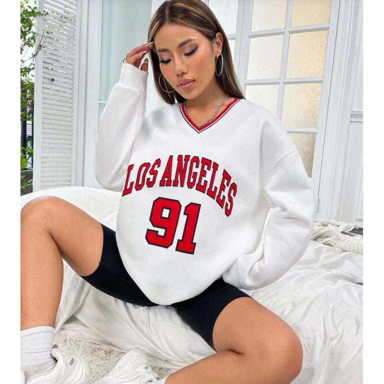 Women's Red Graphic V-neck Sweatshirt