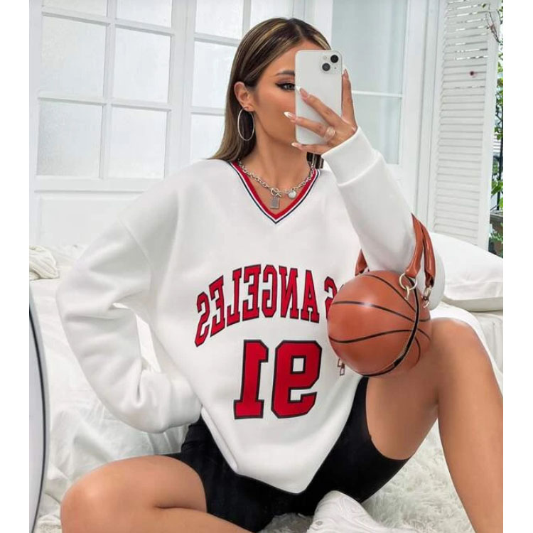 Women's Red Graphic V-neck Sweatshirt