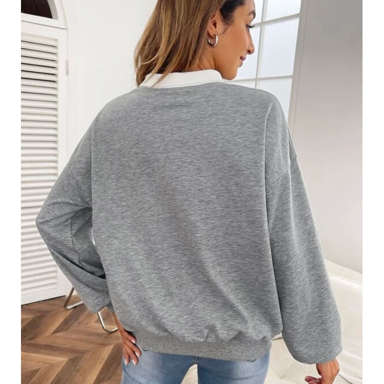 Women's Letter Pattern Lapel Grey Sweatshirt