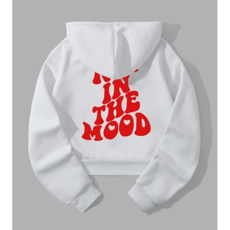 Women's Slogan Graphic White short Hoodie