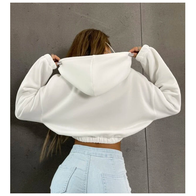 Women's Short White Pullover Drawstring Hoodie